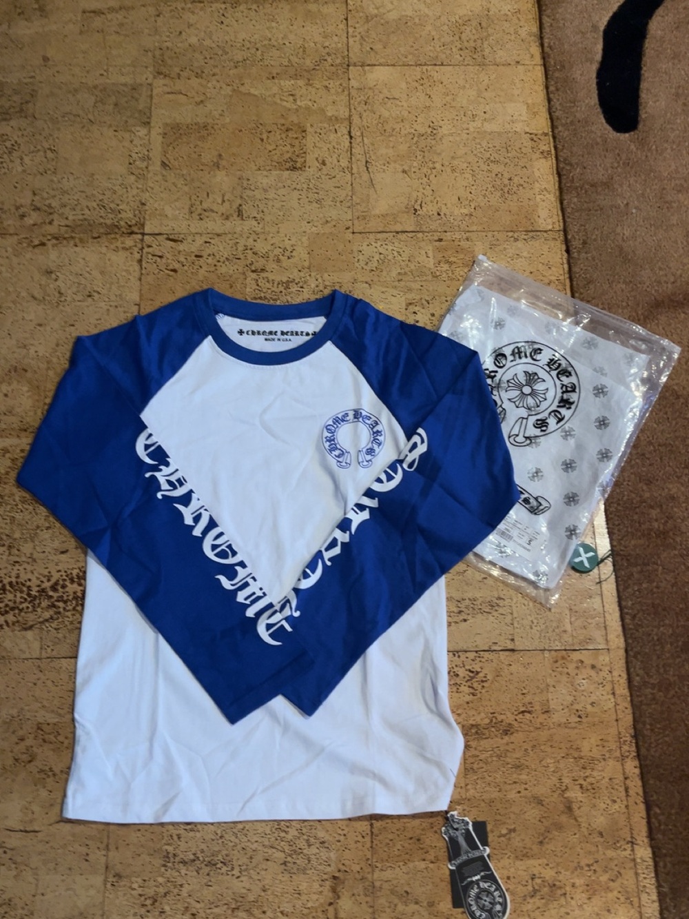 Blue & White Raglan Long Sleeve Shirt - Chrome Hearts Style